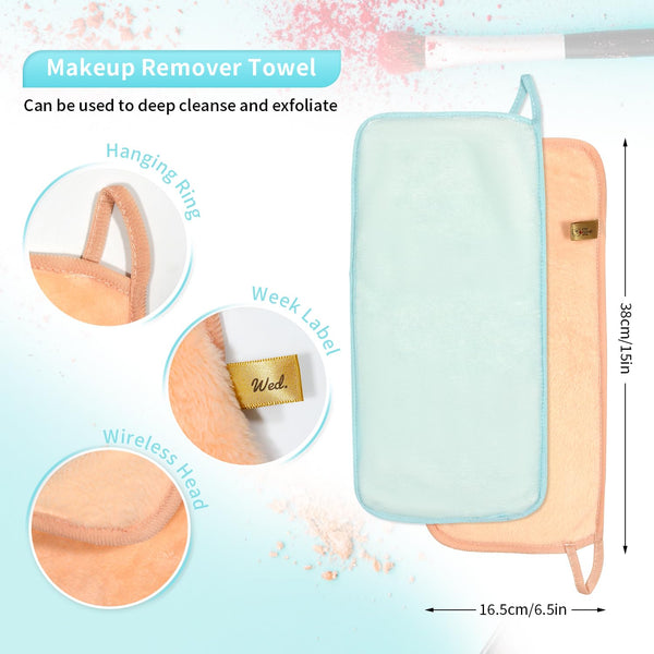 Makeup Remover Cloth 7-Day Set, 15"x6.5" Reusable Makeup Remover Towels, Makeup Washcloths, Skin Friendly Soft Washable Coral Fleece Microfiber