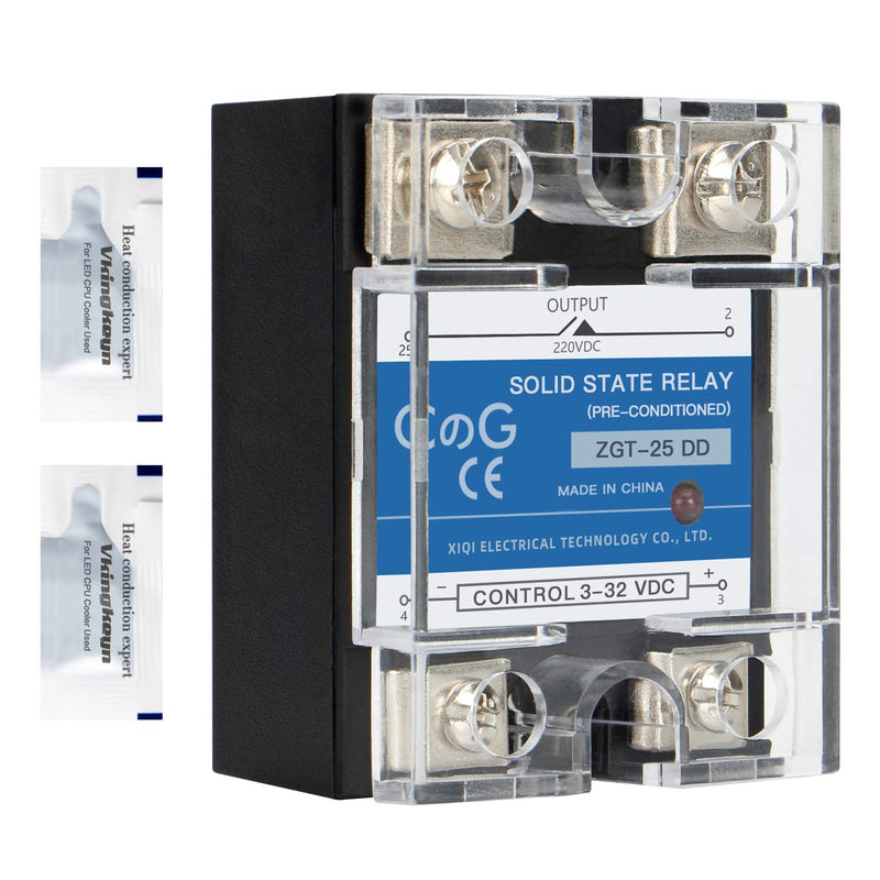 CG Solid State Relay SSR-25DD DC to DC Input 3-32VDC To Output 5-240VDC 25A Single Phase Plastic Cover DC to DC 25A