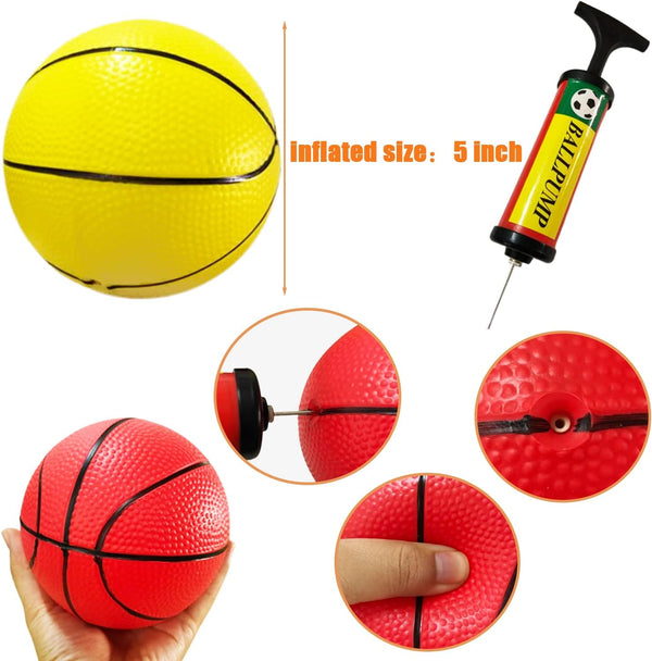 12Pcs 5Inch Mini Basketballs,Colorful Rubber InflatableBasketball,Pool Kick Balls Toy with Inflation Pump for Indoor Mini Basketball Hoop,Beach
