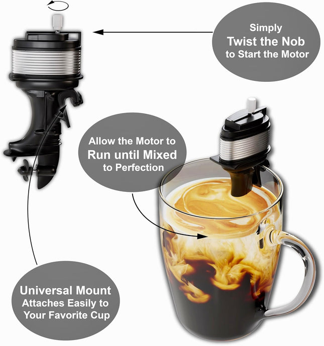 The Motor Mixer by HMC - Novelty Boat Motor Coffee Mixer Wind-Up Outboard Mini Boat Motor Stirrer Toy Beverage Works wit