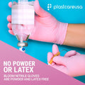 100 Nitrile Exam Gloves 3.5 Mil - Latex & Powder Free, Disposable Non-Sterile Protective Gloves By PlastCare Large Pink