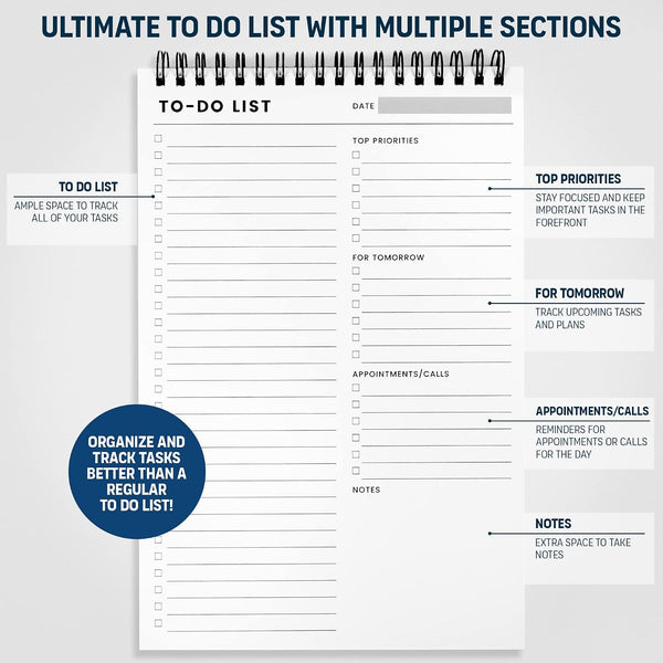 Of a Happy Kind To Do List Notepad: With Multiple Functional Sections - 6.5 x 9.8 60 Sheets - Spiral Daily Planner Notebook - Task CheckList