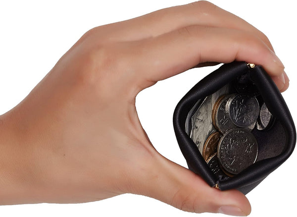 Travelambo Leather Squeeze Coin Purse Pouch Change Holder For Men & Women 01 Vintage Black