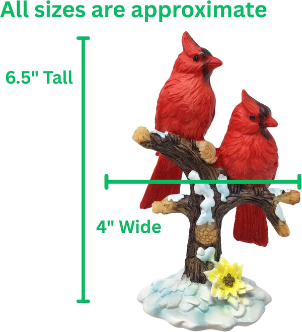 BANBERRY DESIGNS Red Cardinal Bird Figurines on Snowy Branches, Winter Berry Christmas Decor, Holiday Cardinal Statues, Rustic Seasonal Tabletop
