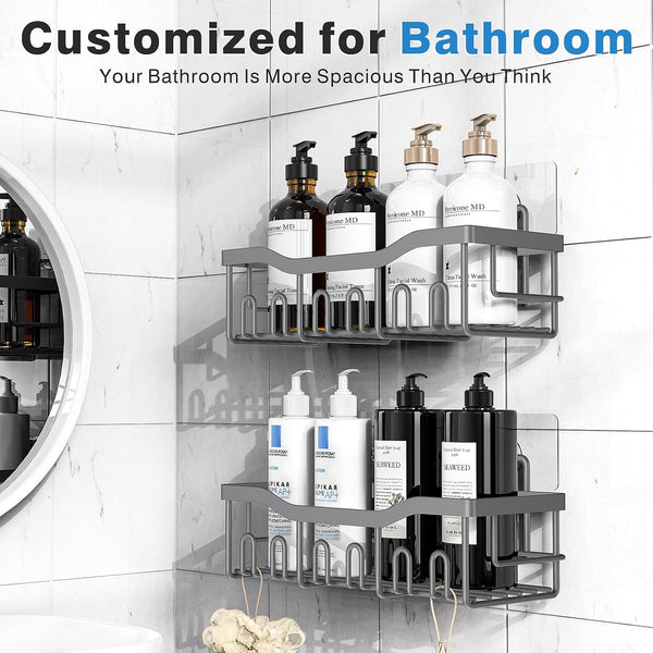 EUDELE Shower Caddy 2 Pack, Adhesive Shower Organizer for Home Decor & Kitchen Storage, No Drilling, Rustproof Stainless Steel Bathroom Shelf
