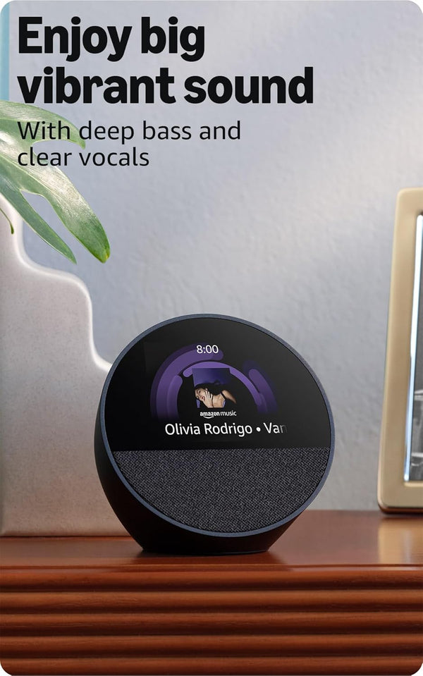 Amazon Echo Spot (newest model), Great for nightstands, offices and kitchens, Smart alarm clock, Designed for Alexa+, Glacier White Glacier White