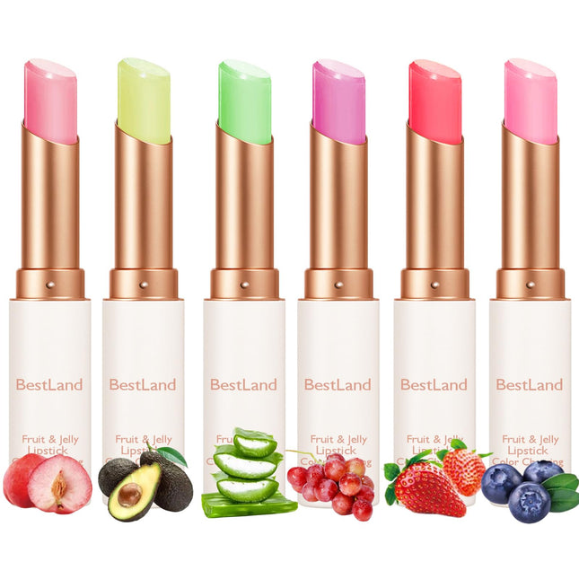 6 Pcs/Set Peach Aloe Vera Strawberry Blueberry Avocado Grape Jelly Lipstick Set Temperature Change Moisturizer Flower Li