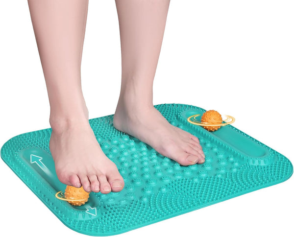 Atsuwell Acupressure Foot Massage Mat, 5-Zone Reflexology Mat with Dual Massage Ball Tracks, Portable Foot Pressure Point Pad for Stress Relief,