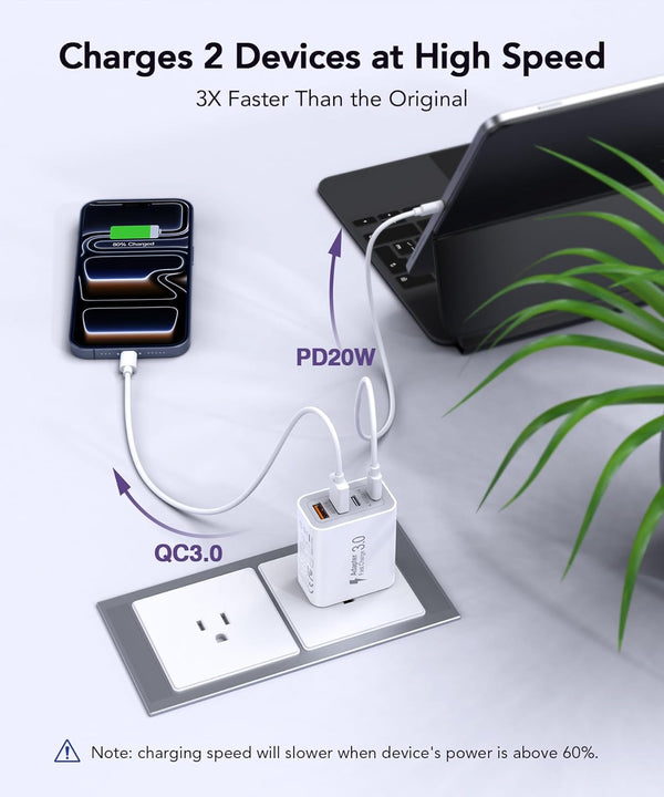 40W USB C Charger Block, 2-Pack 4-Port Type C Fast Charging Brick Dual PD&QC Wall Plug Adapter Compatible for Iphone 16/15/15 Pro/ 15 Pro