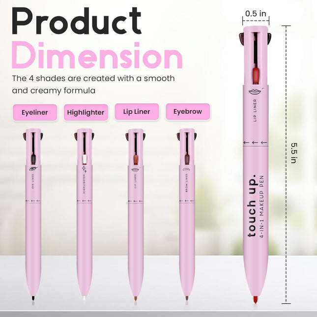 4 in 1 Makeup Pen - Refillable Makeup Pen for Easy Travel - Portable Makeup Set with Colored Eyeliner, Brow & Lip Liner 