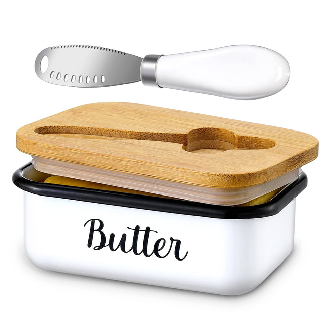LANDNEOO Butter Dish with Lid and Butter Curler Knife - Unbreakable Stainless Steel Keeper Container with Double Silicon