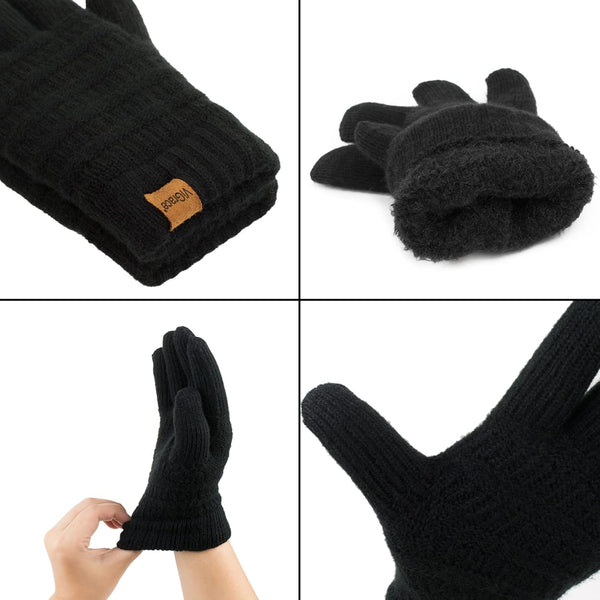 Vigrace Womens Winter Touchscreen Gloves Cable Knit Warm Lined 3 Fingers Dual-Layer Touch Screen Texting Thermal Glove