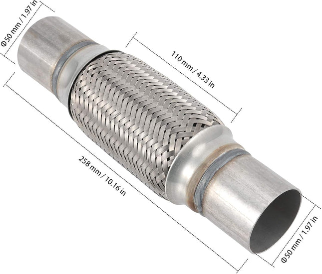 4 Pack 2 X 6 Inches Stainless Steel Heavy Duty Exhaust Flex Pipe, Double Braid Exhaust Flex Tube, Overall Length 10 Inch