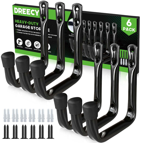 Dreecy J Utility Hooks for Hanging Heavy Duty Garage Storage Utility Hooks for Garage Wall, Color Black, 6 Pack Small 6 Pack Black