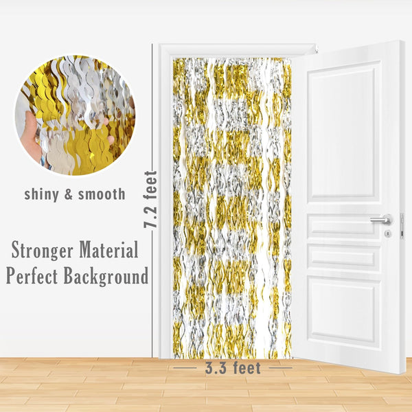 GOER Metallic Tinsel Foil Fringe Curtains Party Photo Backdrop Party Streamers for Birthday,Graduation,New Year Eve Decorations Wedding Decor (2