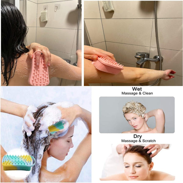 2Pack Dual Sided Silicone Body Scrubber for Exfoliating, Shower and Scalp Massage, 2 in 1 Bath & Shampoo Brush,Soft Exfoliating Body Shower