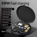 Multifunctional Data Cable Storage Box Adaptor for USB-C and Micro-Usb Devices Universal Data Transfer Cable (Black)
