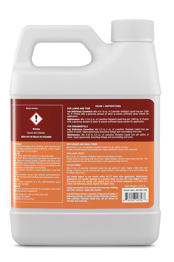 LawnStar Liquid Iron (32 OZ) for Plants - Multi-Purpose, Suitable for Lawn, Flowers, Shrubs, Trees - Treats Iron Deficiency, Root Damage & Color