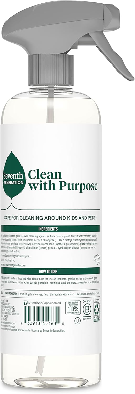 Seventh Generation All Purpose Cleaning Spray Surface Cleaner Lemon Chamomile Scent Cuts Grease 23 Oz, Pack of 4