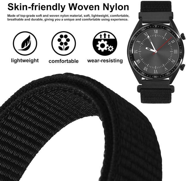 WOCCI 22Mm Adjustable Nylon Watch Band, Quick Release Sport Loop Strap (Black)