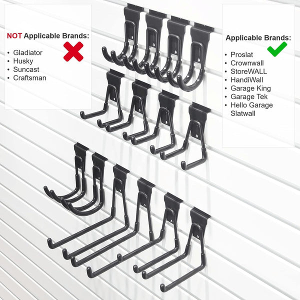 Slatwall Hooks 14 Pack, Heavy Duty Garage Wall Organizer, Multi-Size Hanging Hooks Compatible with Proslat, StoreWALL and HandiWall Slatwall Hooks