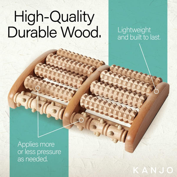 Kanjo FSA HSA Eligible Acupressure Foot Pain Relief Multi-Roller - Wooden Dual Foot Roller - Relieves Plantar Fasciitis, Heel & Arch Pain -