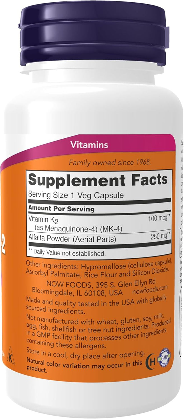 NOW Foods Supplements, Vitamin K-2 100 Mcg, Menaquinone-4 (MK-4), Supports Bone 