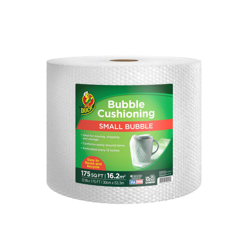 Duck Brand Small Bubble Cushioning Wrap for Fragile Moving & Shipping - 175 ft Packing Wrap for Extra Protection in Boxes & Mailers - Clear Roll,