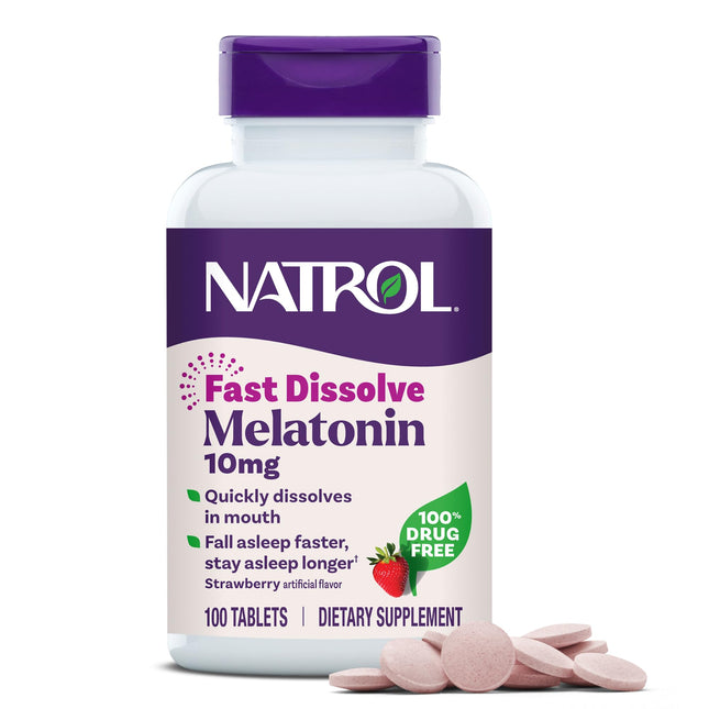 Natrol Fast Dissolve Melatonin 10Mg Tablets - Strawberry Flavor, 100 Count, Slee