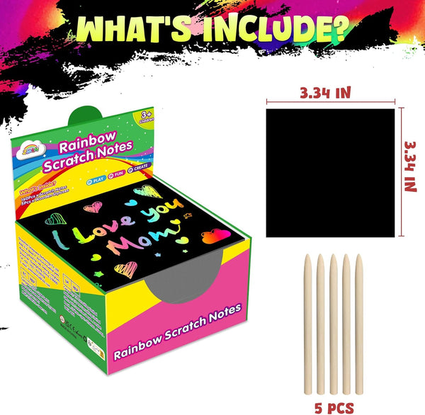 ZMLM Rainbow Scratch Paper Art Crafts Mini Notes Kids Gifts 4 5 6 7 8 9 10 Years Old Girls Boys Students Teens Classroom Prizes Supplies School