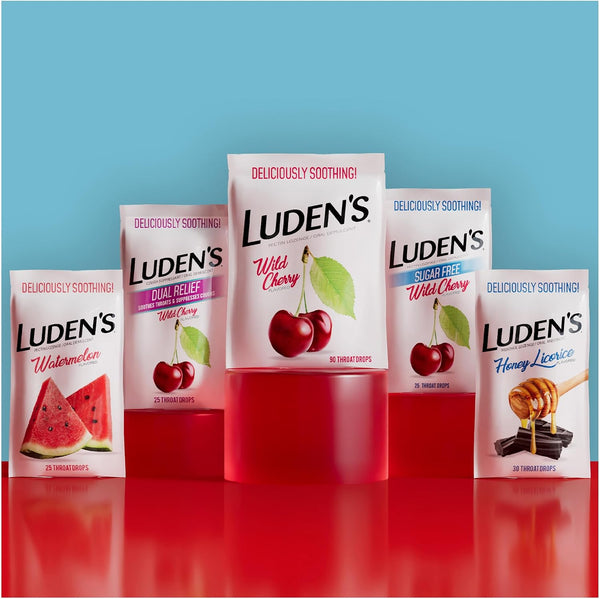Luden's Sore Throat Relief Lozenges for Minor Everyday Irritation & Dry Mouth, Sugar Free Wild Cherry Flavored Drops, 75 Count Sugar Free Wild