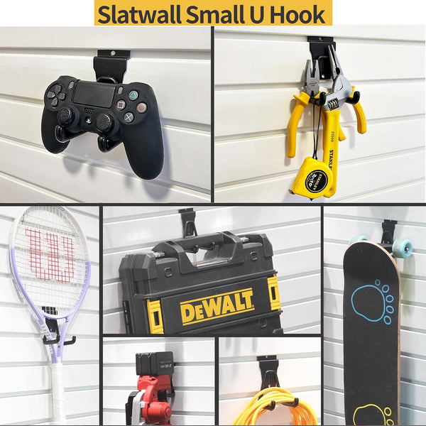 Slatwall Hooks 14 Pack, Heavy Duty Garage Wall Organizer, Multi-Size Hanging Hooks Compatible with Proslat, StoreWALL and HandiWall Slatwall Hooks