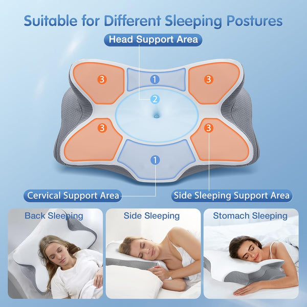 Cervical Neck Pillow for Pain Relief, Adjustable Ergonomic Memory Foam Pillow for Neck and Shoulder Pain, Orthopedic Contour Support Pillows for