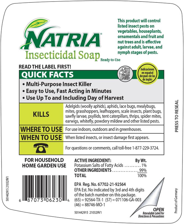 NATRIA Insecticidal Soap for Plants Indoors, Ready-to-Use Garden Bug Treatment, Insect Killer for Indoor and Outdoor Plants, 24 Ounce