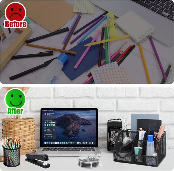 SYMDROMIA 13-in-1 Office Desk Organizer Set with Stapler and Tape Dispenser, Pen Holder, Scissors, Ruler, Hole Punch, 2 Pens & More Desktop