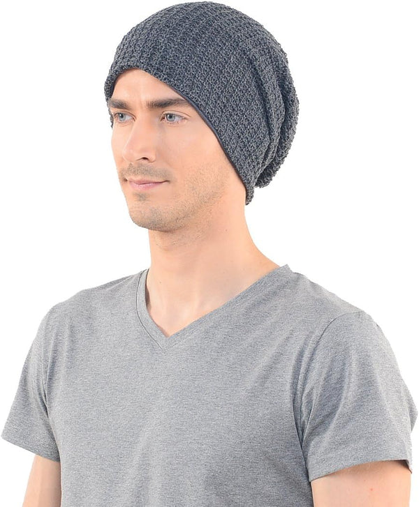 FORBUSITE Mens Slouchy Long Beanie Knit Cap for Summer Winter, Oversize Large B08-dark Grey