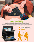 Bistup Credit Card Holder Wallet for Women Cute Leather Ladies Teen Girls Female Cardholder Wallets Accordion Purse Small Medium Aesthetic Print