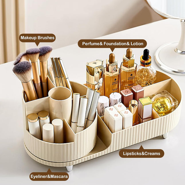 360Â° Rotating Vanity Makeup Organizer with Brush Holder, Large Spinning Cosmetic Storage for Skincare, Perfumes and Lot