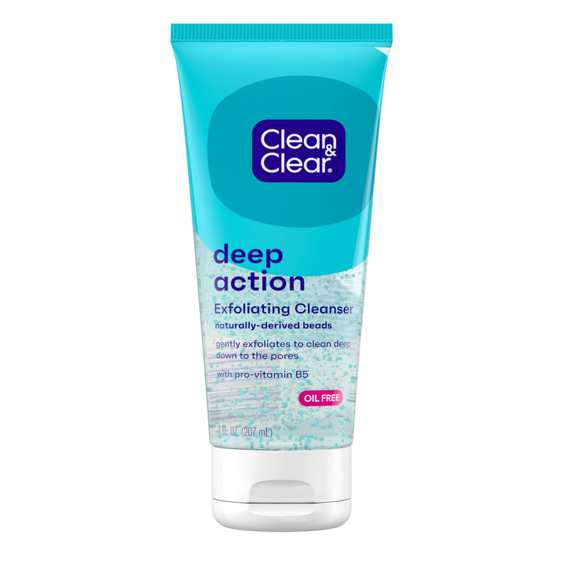 Clean & Clear Deep Action Exfoliating Facial Cleanser, Scrub & Face Wash, Pro-Vitamin B5, Lactic & Glycolic Acids, Oil-Free Gentle Daily