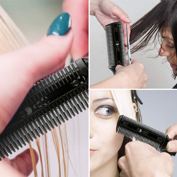 Maitys 3 Pcs Haircut Razor Comb Hair Cutting Comb with 12 Replacement Blades Double Edge Shaper for Salon & Home Styling Split Ends Trimmer Styler
