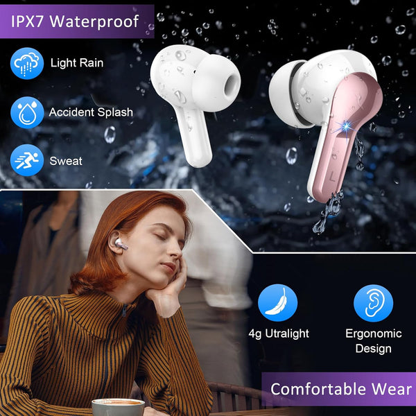 Wireless Earbuds Bluetooth Headphones, 2025 Hi-Fi Stereo Deep Bass Ear Buds, 4 ENC Noise Cancelling Mic, USB Fast Charging in-Ear Earphones, IP7