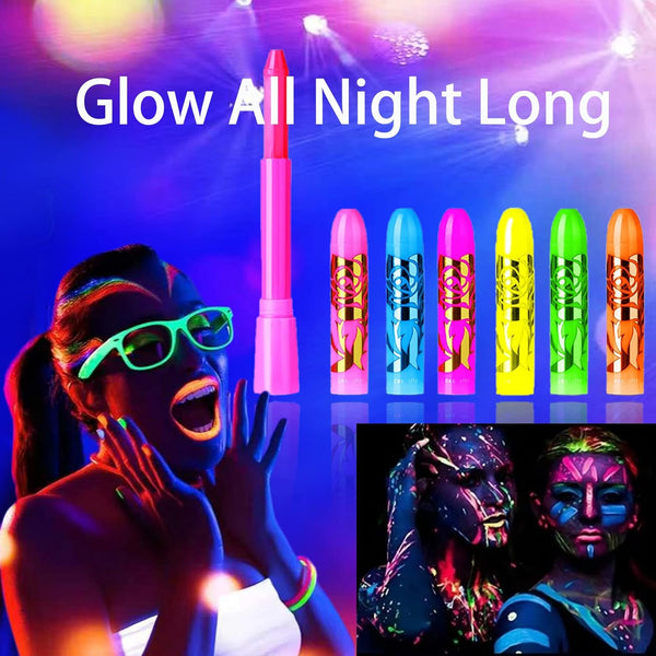 12 PCS Glow Face Body Paint, Glow In The Dark Under UV Black Light Sticks Makeup Neon Face Painting Kits for Adult Halloween Festival Accessory