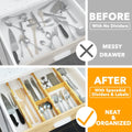 SpaceAid Bamboo Drawer Dividers with Inserts and Labels, Kitchen Adjustable Drawer Organizers, Expandable Organization for Home, Office, Dressers,