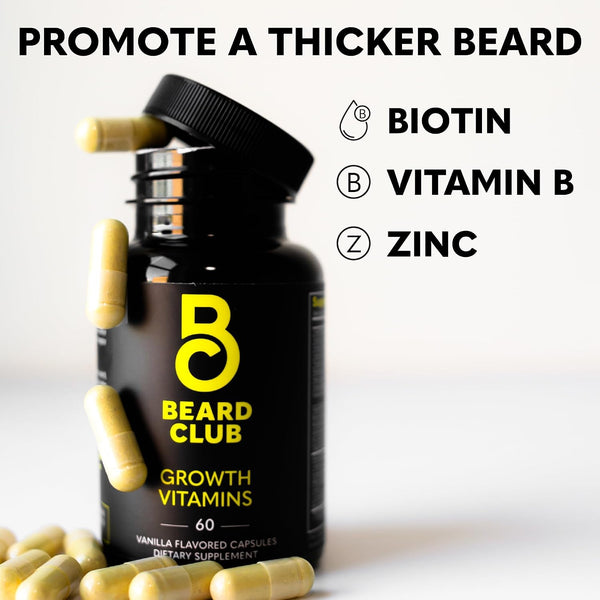 The Beard Club - Biotin Beard Growth Vitamins - Support a Thicker Fuller Beard, Fill in Patches - Minerals & Multi-Vitamins Help Support and