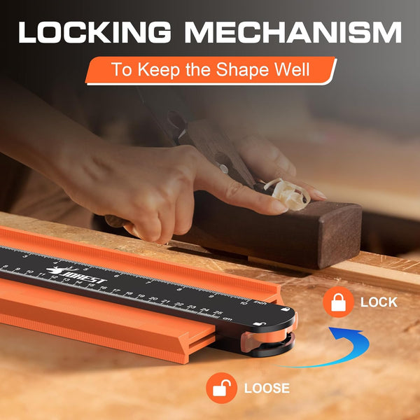JOREST Contour Gauge with Lock (10 Inch), Gift Ideas for Men Dad Carpenter Handyman, Profile Tool with Measuring Scale for Tile Flooring, Carpet