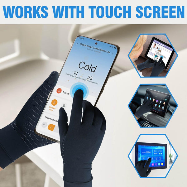 2 Pairs Full Finger Copper Arthritis Gloves with Touchscreen Tip, Compression Gloves for Women Men, Relief for Rheumatoid, Osteoarthritis, Carpal