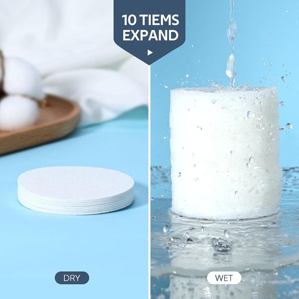 50-Count Compressed Facial Sponge, GAINWELL White Cellulose 100% Natural Cosmetic Spa Sponges for Facial Cleansing, Exfoliating Mask, Makeup