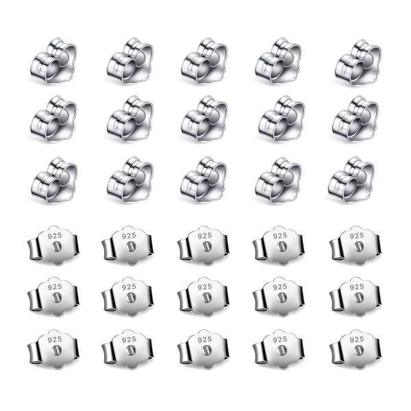 30pcs/15 Pairs Hypoallergenic Earring Backs Replacement,Plated Silver Secure Ear Lockings for Stud Earrings, Ear Nut for Posts 6x4.5mm