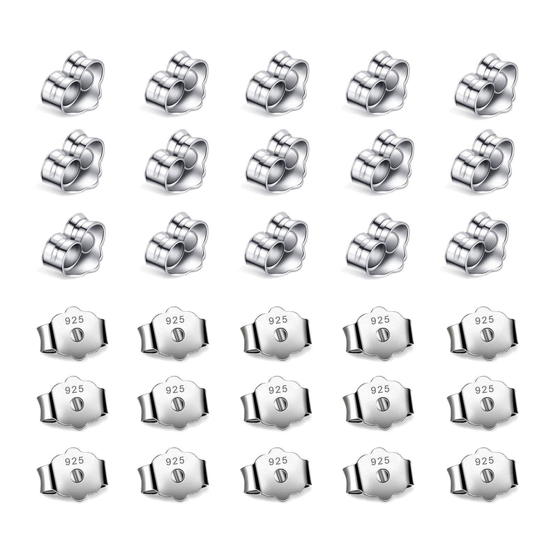 30pcs/15 Pairs Hypoallergenic Earring Backs Replacement,Plated Silver Secure Ear Lockings for Stud Earrings, Ear Nut for Posts 6x4.5mm