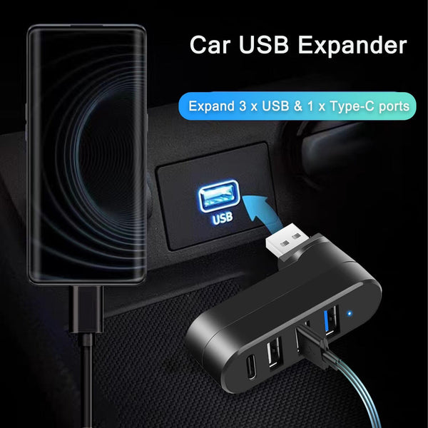 VIENON 4-Port USB 3.0 Hub [90ÃÂ°/180ÃÂ° Degree Rotatable], USB Splitter with 3 USB-A Ports & 1 USB C Power/Data Port, USB Extender for Laptop, Car,